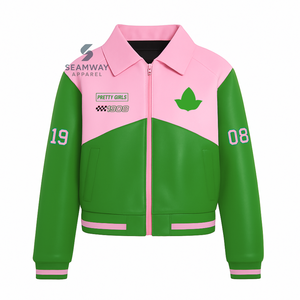 Alpha | Kapa | Alpha Sorority Women's PU <b>Leather</b> <b>Jacket</b> Zip-Up Embroidered Bomber <b>Jacket</b> Casual Varsity Racer <b>Jacket</b> Outerwear - Product Image 1