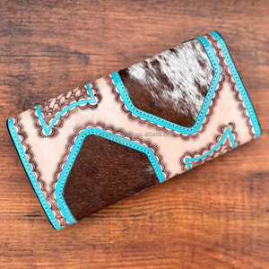 กระเป๋าคลัทช์หนังวัวมีเครื่องมือสำหรับงานแกะสลักกระเป๋าถือหนังสีเทอร์ควอยซ์แนววินเทจใส่บัตรเครดิตเงินสดของขวัญ - Product Image 2