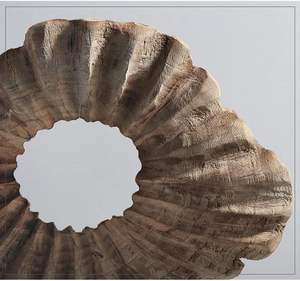 Statue abstraite ronde en bois avec base en fer, sculpture d'animal en fonte, ornement décoratif moderne pour la maison, le bureau ou le bureau à domicile, art décoratif. - Product Image 3