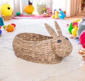 Wholesale Price Eco-Friendly Natural Water Hyacinth Kids Rabbit Shape <b>Laundry</b> <b>Basket</b> Toy Storage Solution for Living Room - Product Image 6