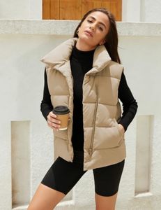 Custom <b>Women's</b> <b>Beige</b> Puffer Vest High Stand Collar Full Zip Padded Bodywarmer Outerwear Sleeveless Winter <b>Jacket</b> Factory OEM - Product Image 3