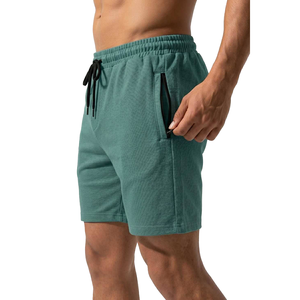 Shorts pour homme en piqué 100% coton vert sauge avec cordon de serrage à la taille, décontractés, respirants, longueur bermuda, couleur unie, tissu tricoté - Product Image 5