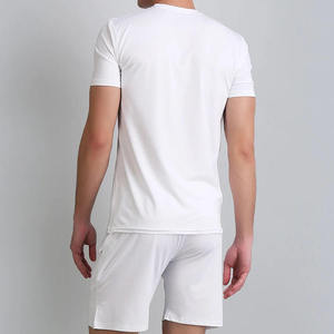Ensemble court tissé 100 % coton pour homme, T-shirt de sport et short assorti, logo frontal, respirant, séchage rapide, personnalisable OEM, été, couleur unie - Product Image 3