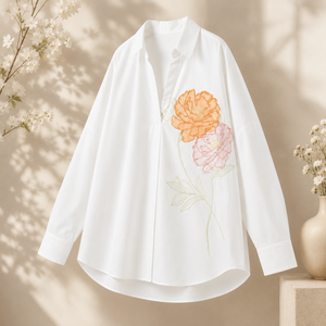 Chemise en coton blanc pour femme, look luxueux, broderie florale, manches longues, chemisier décontracté, vente en gros, fournisseur B2B - Product Image 4