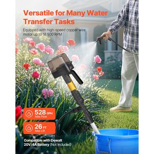 Pompe à eau portable sans fil 528 GPH avec tuyau de jardin NPT3/4 pouces pour batterie Dewalt 20V MAX compatible modèle 2022 - Product Image 1