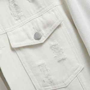 Veste en jean vintage tendance pour homme, déchirée, avec boutons décoratifs et poches délavées, vente en gros - Product Image 2