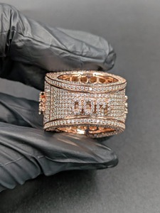 Round Cut Diamond <b>Ring</b> Men's Statement Pave 14K Rose Gold Plated Luxury Cocktail <b>Iced</b> Out Real Moissanite <b>Ring</b> for Men's - Product Image 5