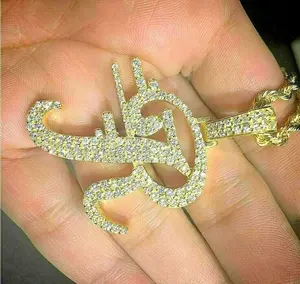 Colgante de Moissanita con Corte Brillante Redondo y Letra Inicial Personalizada R, Plata de Ley 925 Chapada en Oro Amarillo, Estilo Hip Hop, para Mujer - Product Image 1