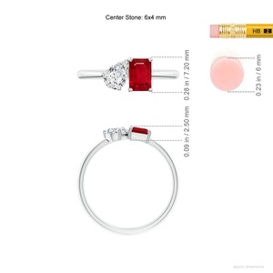 Anillo de Compromiso Clásico de Oro Sólido de 14k con Dos Piedras, Corte Esmeralda, Rubí Rojo Natural y Diamante en Forma de Pera, Joyería Fina, Anillo Toi Et Moi - Product Image 3