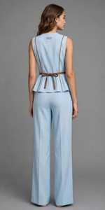 Women Sleeveless V-Neck Peplum <b>Top</b> Wide Leg Pants <b>Set</b> - Product Image 3