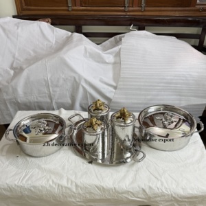 Royal Hammered Silver <b>Serving</b> <b>Set</b> Decorative 6-Piece Pot <b>Set</b> with <b>Serving</b> Tray & Canisters Handcrafted Indian Kitchenware Export - Product Image 5