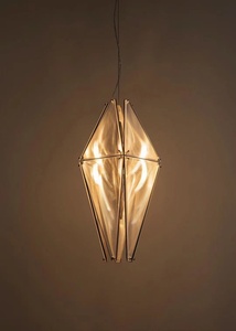 Modern Diamond Shape Chrome Stainless Steel Tempered Glass Pendant <b>Light</b> for Hotel Villa <b>Lounge</b> - Product Image 2