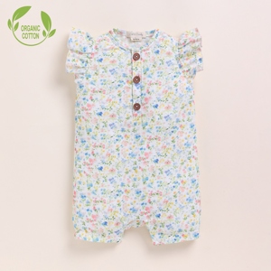 Premium Quality Organic <b>Muslin</b> Half Romper Spring Floral Print <b>Baby</b> Clothing with Frill - Product Image 1