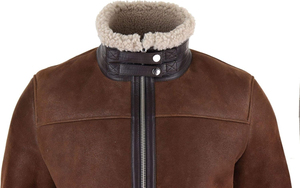 Men's Brown <b>Suede</b> Bomber <b>Jacket</b> With Sherpa Lining Zipper Closure Moto Biker Style Winter Coat Thick Windproof - Product Image 2
