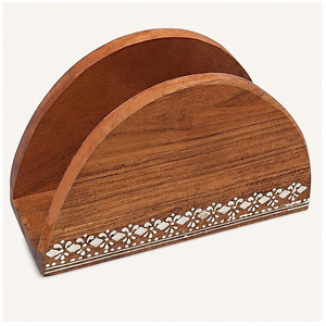 Porte-serviettes en bois massif fait main avec incrustation florale, support décoratif pour serviettes de table pour la maison, l'hôtel et la restauration - Product Image 4