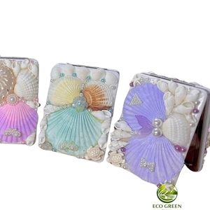 Heart Pocket <b>Mirror</b> with Shell Decoration Handmade <b>Compact</b> Cosmetic <b>Mirror</b> Fashion Gift for Ladies - Product Image 1