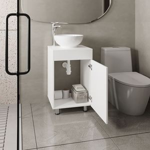 Mueble de Baño Tacna de 18 Pulgadas de Ancho, Blanco, Independiente, con Una Puerta, Lavabo de Porcelana y Almacenamiento - Product Image 2