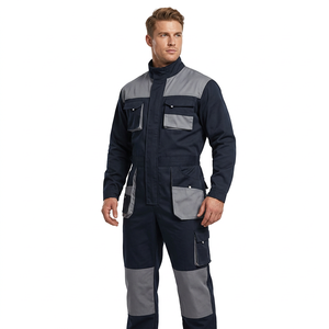 Combinaison de travail bleu marine pour homme avec empiècements gris, résistante à l'abrasion, en coton, uniforme, service OEM personnalisé, unisexe, toutes saisons, certifiée CE - Product Image 4