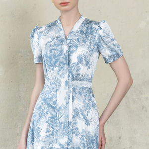 Vestido Midi con Estampado Floral Estilo Francés para Mujer, Precio Directo de Fábrica, Fabricante OEM ODM, Etiqueta Privada, Venta al Por Mayor - Product Image 4