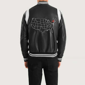 เสื้อแจ็คเก็ตหนังสีดำ Furat Leathers Liberte New York รุ่น Varsity ระบายอากาศได้ดี กันลม คอตั้ง ปักลายได้ตามต้องการ - Product Image 2