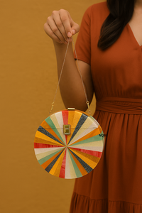 Pochette de soirée de luxe faite à la main en bois et résine, durable et écologique, avec incrustation géométrique, sac à bandoulière avec chaîne, logo personnalisé - Product Image 4