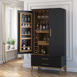 Modern Solid Oak Freestanding Bar Cabinet with 4-Compartment Wine & Drink Storage and Drawers for Home Lounge - Product Image 5