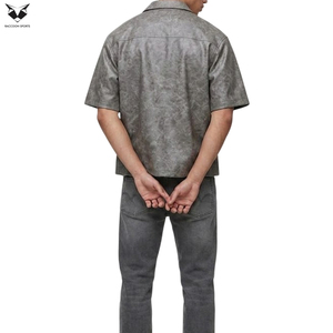 Camisas de Cuero PU de Alta Calidad, Color Gris, Manga Corta, Estilo Club, Corte Holgado, Cómodas, Nuevo Estilo, Última Moda - Product Image 3