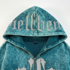 Sudadera con Capucha Vintage Estilo Urbano, Lavado Ácido, Estampado Gráfico de Letras, Oversize, Bordado Chenille, para Hombre - Product Image 5