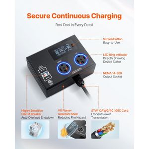 Prise de distribution d'alimentation intelligente NEMA 14-30, 240V, avec indicateur LED 3 couleurs, répartiteur pour sèche-linge et véhicule électrique, à deux prises, 30 broches - Product Image 6