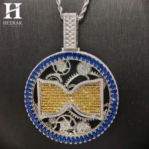 Custom Hip Hop Jewellery Iced Out Spinning Watch Gear Pendant <b>Blue</b> Halo Yellow Center Round Medallion Charm <b>Necklace</b> for Men - Product Image 5