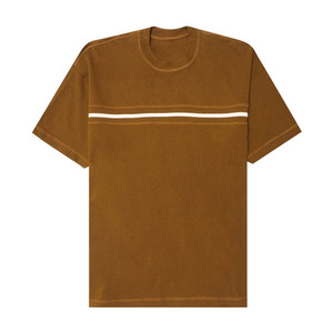 Camiseta de Punto a Rayas Marrón Retro para Hombre, Manga Corta, Cuello Redondo, Corte Regular, Ribete en Contraste, Estilo Casual, Color Sólido, Estilo Vintage, Ropa Urbana - Product Image 1