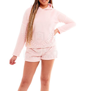 Conjunto de Sudadera con Capucha y Pantalones Cortos de Dos Piezas para Mujer, Diseño Personalizado al por Mayor, Mangas Acanaladas, Material de Algodón de Secado Rápido - Product Image 6