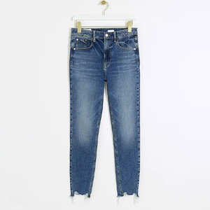 Jean en denim personnalisé pour femme, taille haute, bleu clair, coupe crayon, en coton, décontracté, grande taille, hiver, effet usé - Product Image 2