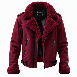 Veste moto en cuir PU vert pour homme avec doublure en fausse fourrure, coupe-vent, vêtement d'extérieur d'hiver, coupe régulière, fermeture éclair - Product Image 6