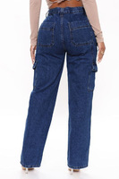 Pantalon Décontracté Taille Haute Classique à Poches Jambe Large en Jean Femme Baggy Boyfriend Cargo pour Femmes