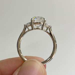 Luxury 9k Gold Plated IGI Certified Cushion Cut Lab Grown Diamond Three Stone Engagement <b>Ring</b> with Half <b>Moon</b> Side Stones Unisex - Product Image 2