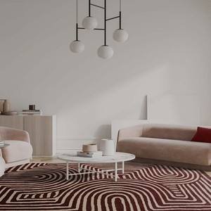 Tapis géométriques contemporains, design abstrait moderne, tapis tufté à la main, motif bordeaux crème, décoration pour salon, chambre à coucher, maison - Product Image 4