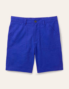 Shorts en coton bleu uni pour homme avec poches, fermeture boutonnée, décontracté, taille mi-haute - Product Image 1
