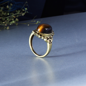 Anillo de Moda Vintage con Cabujón Ovalado de Ojo de Tigre, Estilo Bohemio, Chapado en Oro sobre Latón - Product Image 4