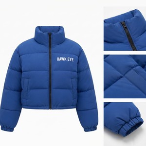 Custom Logo Women's <b>Cropped</b> Winter Padded <b>Jacket</b> Quilted <b>Puffer</b> Coat Full Zip OEM ODM Clothing Manufacturer - Product Image 3