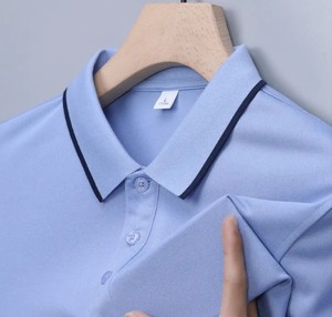 Chemises pour hommes de qualité supérieure en polyester/coton tricoté, unies, à séchage rapide, respirantes, avec logo personnalisé sur le devant, manches courtes, style sportif, vente en gros - Product Image 6