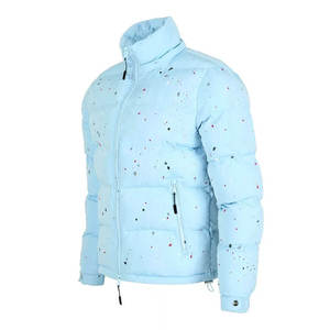 Veste matelassée à capuche bleu clair avec imprimé à pois, fermeture éclair, coupe-vent, manteau d'hiver unisexe, style décontracté - Product Image 3