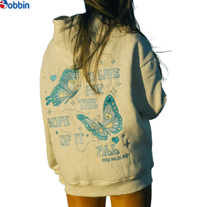 Sudadera con Capucha Personalizada con Logotipo PINK PALIN para Mujer, Estampado de Mariposas, Sudadera Informal de Mezcla de Algodón, Estilo Primavera, Diseño de Logotipo en la Espalda - Product Image 3
