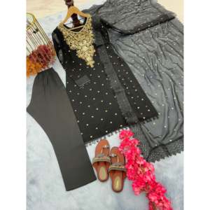 Designer Women's Party Wear <b>Top</b> Bottom Dupatta Set with Embroidery Sequence Work - Product Image 3