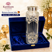 Bouteille d'eau réutilisable en verre argenté allemand, artisanale et luxueuse, étanche, avec boîte cadeau en velours bleu roi, cadeau de mariage, Diwali, Noël