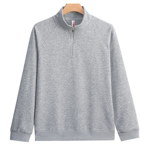 Sudadera OEM de algodón 320G para hombre, con media cremallera, cuello alto, manga raglán, corte holgado, manga larga, informal, deportiva, al por mayor - Product Image 3