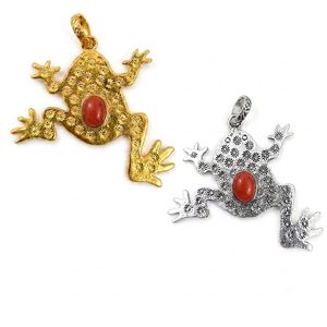 จี้รูปกบไฮโดรคอรัลลายดอกไม้ รูปวงรี ชุบเงิน ทำจากทองเหลือง จาก Jewelry Town รุ่น JT-016 ของขวัญวันครบรอบสำหรับทุกเพศ - Product Image 1