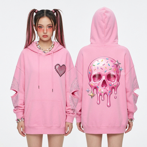 Title Custom Zip Up Hoodie Women Oversized 350GSM Pastel Tie Dye Sweatshirt <b>Punk</b> Rock Safety Pin Distressed Acid Wash <b>Jacket</b> Out - Product Image 2