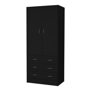 FM Furniture Prescott <b>Black</b> Armoire 2-<b>Door</b> <b>3</b>-Drawer <b>Wardrobe</b> with 1 Hanging Rod - Product Image 2