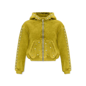 Sudadera con Capucha para Hombre de la Mejor Calidad, Corte Holgado, Lavado Ácido, con Impresión DTG de 400GSM y Detalles Completos de Pedrería, Sudaderas Personalizadas con Pedrería para Hombre - Product Image 4